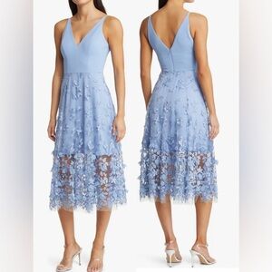NEW Dress The Population Darleen V-Neck Embroidered Mesh Cocktail Dress blue XL